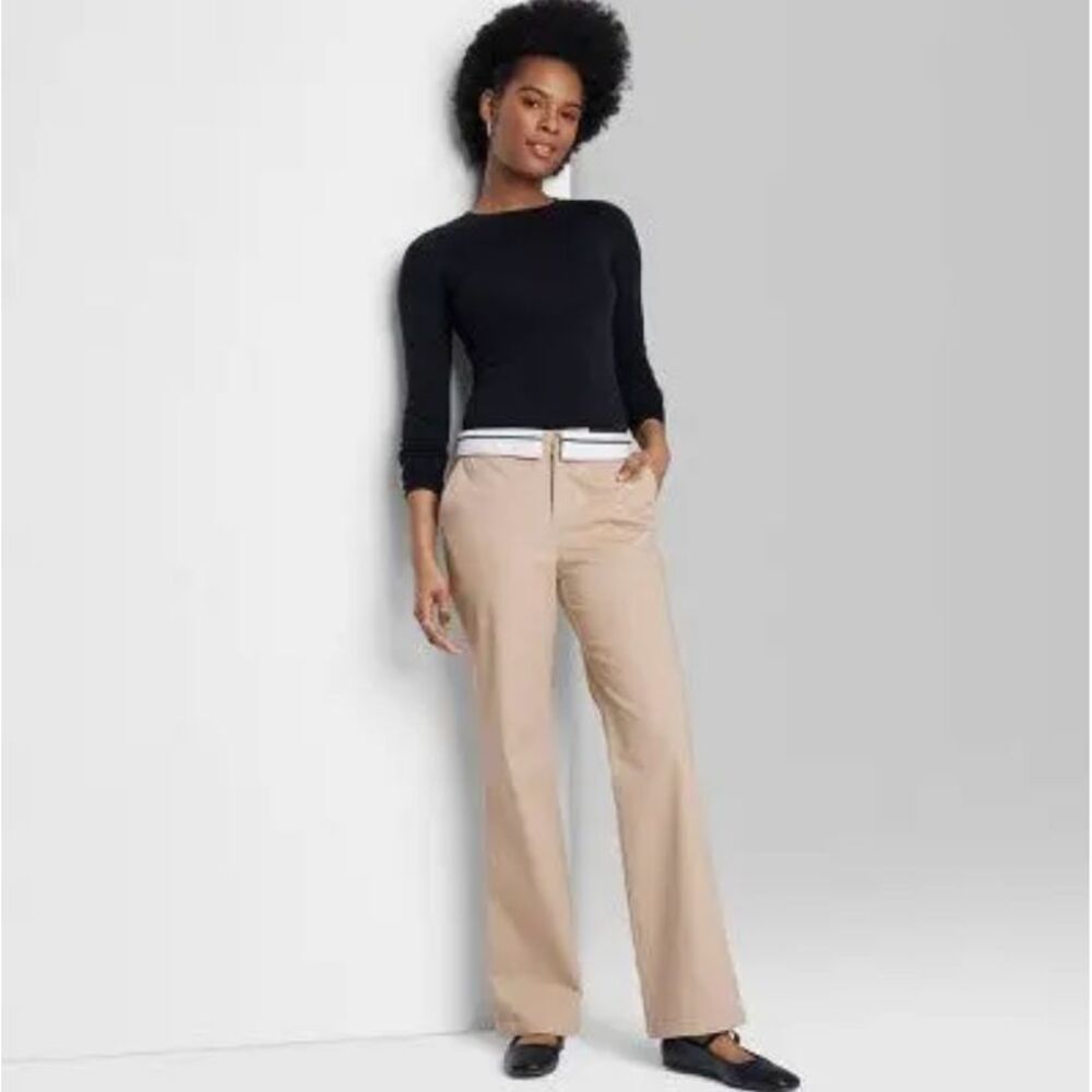 Wild Fable Women's Size 0 Mid Rise Foldover Bootleg Chino Pants Light Taupe